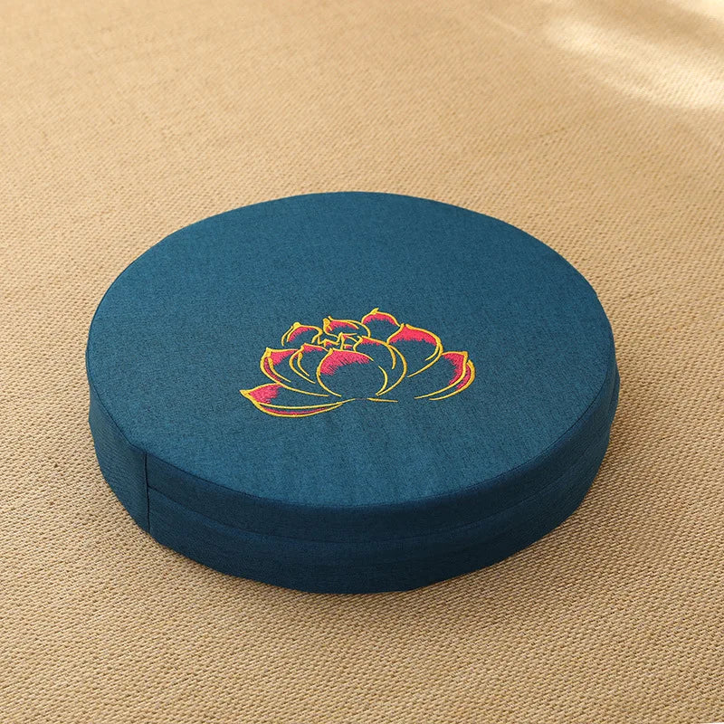 Eksklusiv Rund Zafu Meditasjonspute med Lotusbroderi
