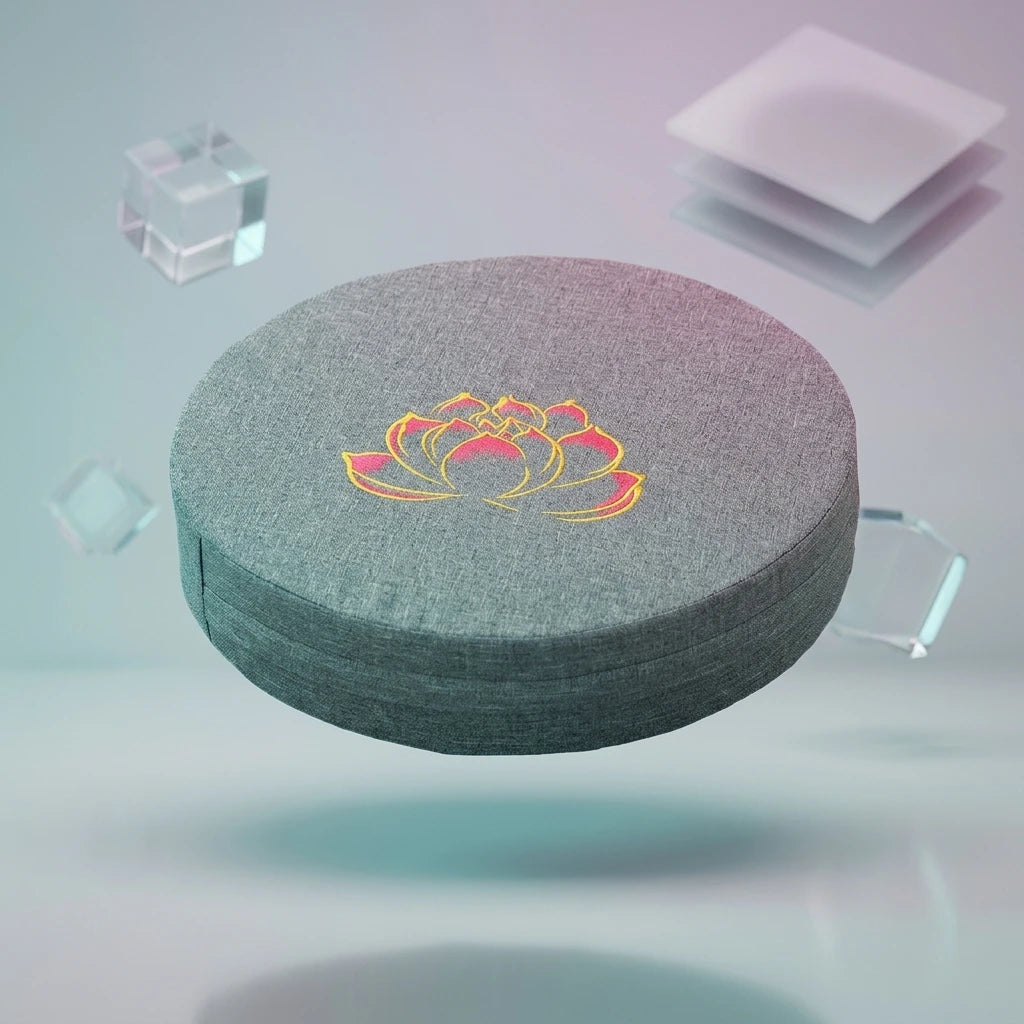 Eksklusiv Rund Zafu Meditasjonspute med Lotusbroderi
