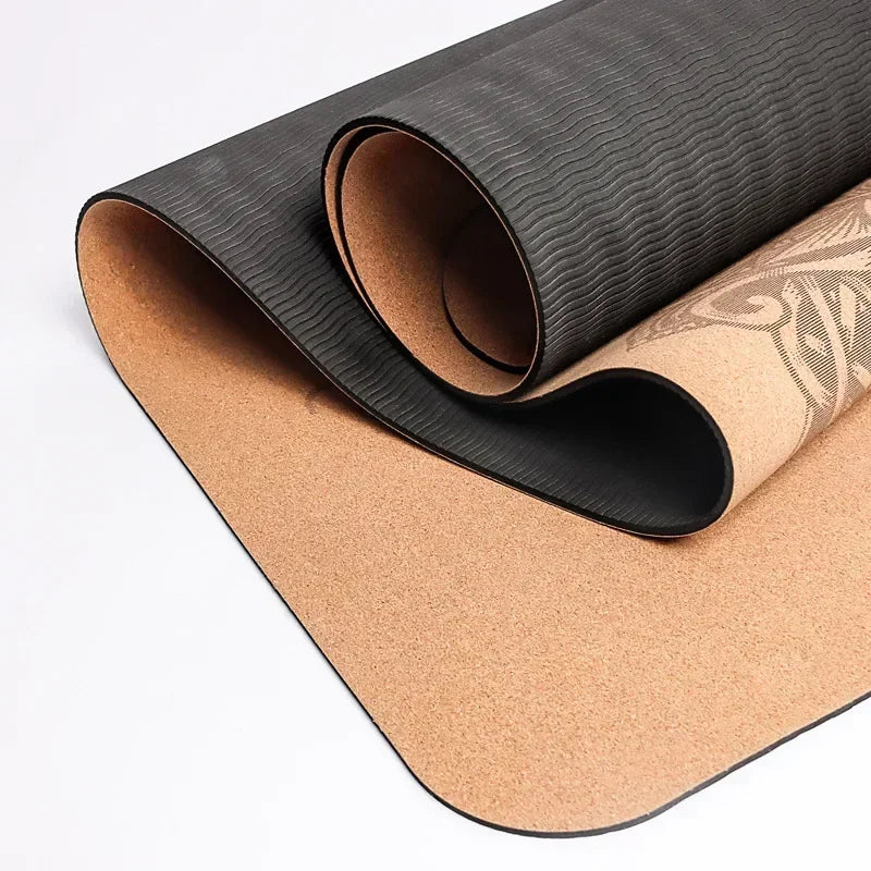 Kork & TPE Yogamatte med Posisjonslinjer