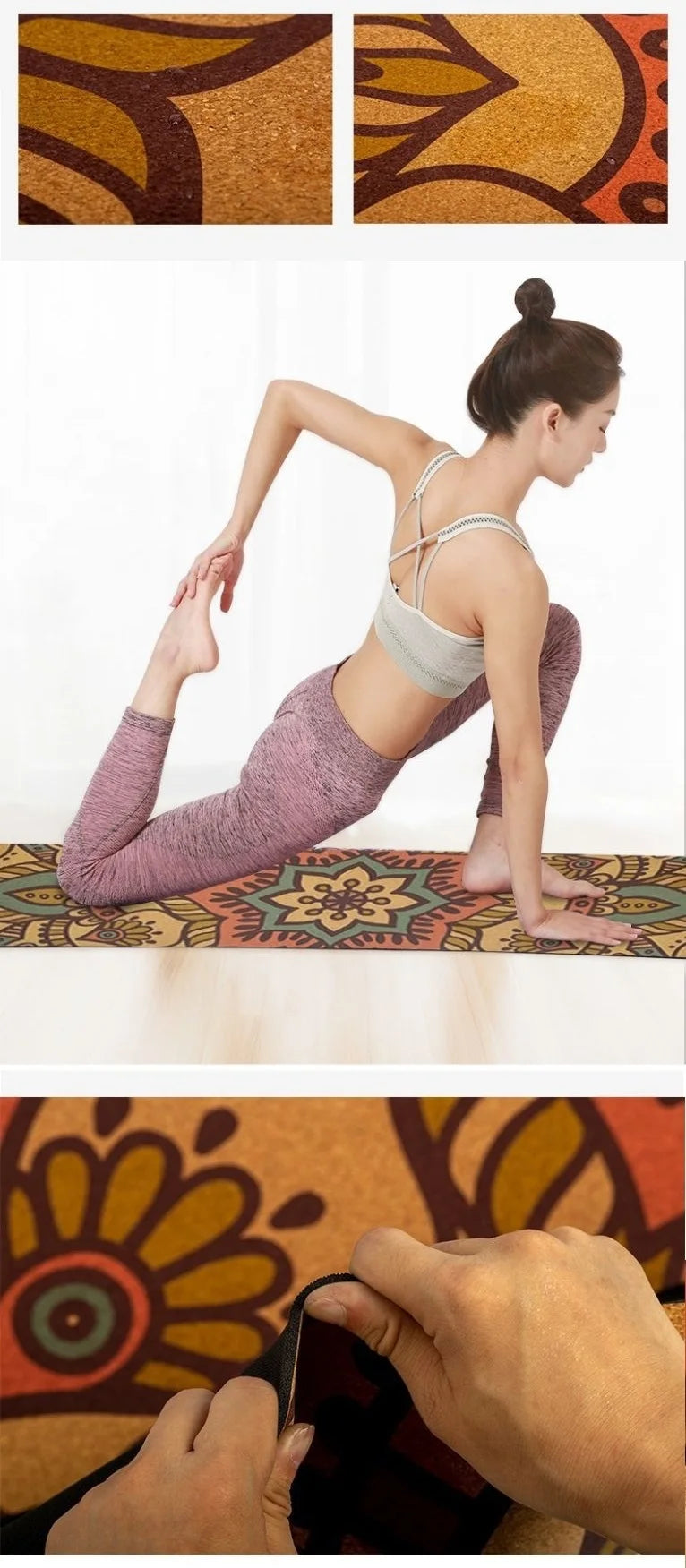 Mønstret Kork Yogamatte i Naturgummi (5mm)
