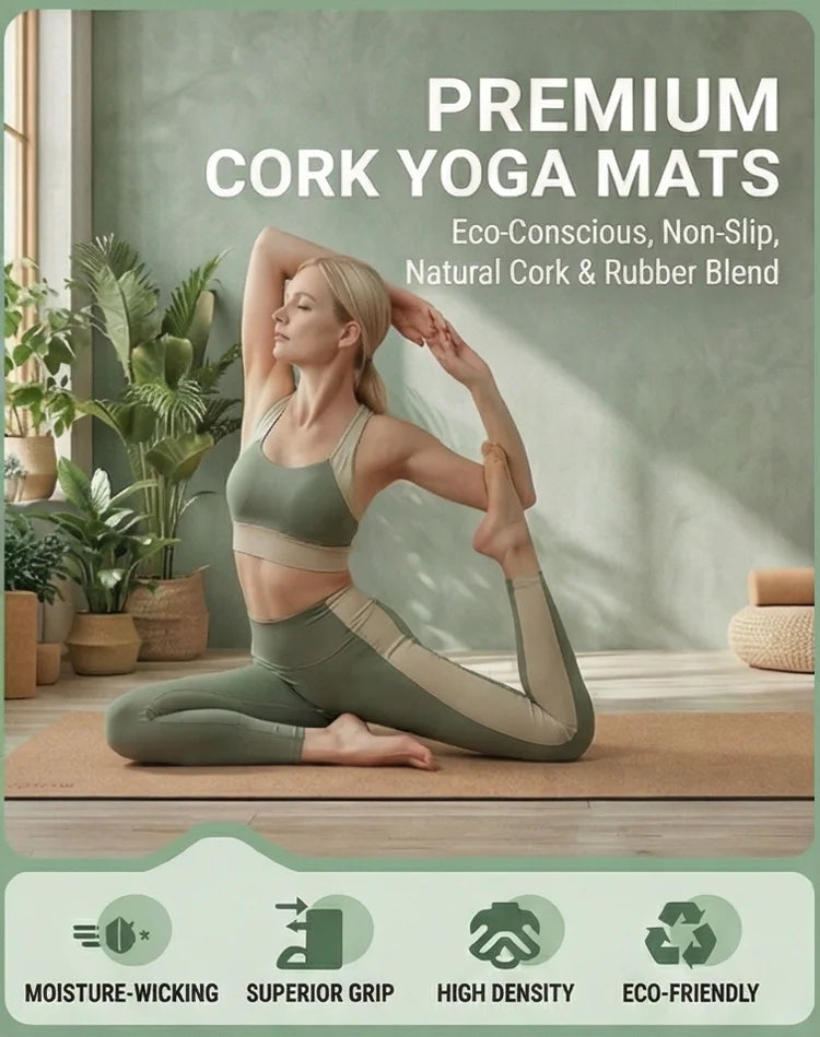 Mønstret Kork Yogamatte (5mm, 183 cm)