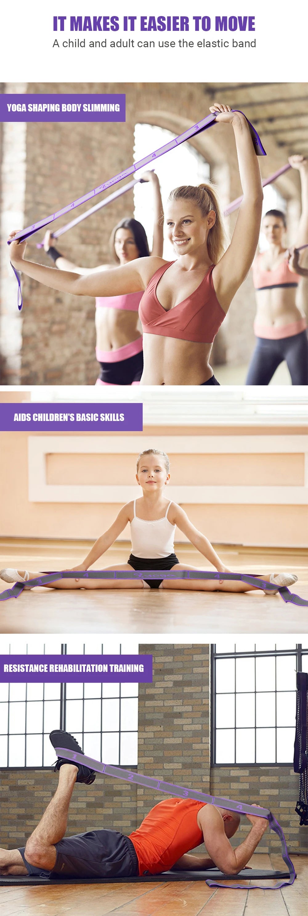 Flerseksjons Elastisk Yogabelte