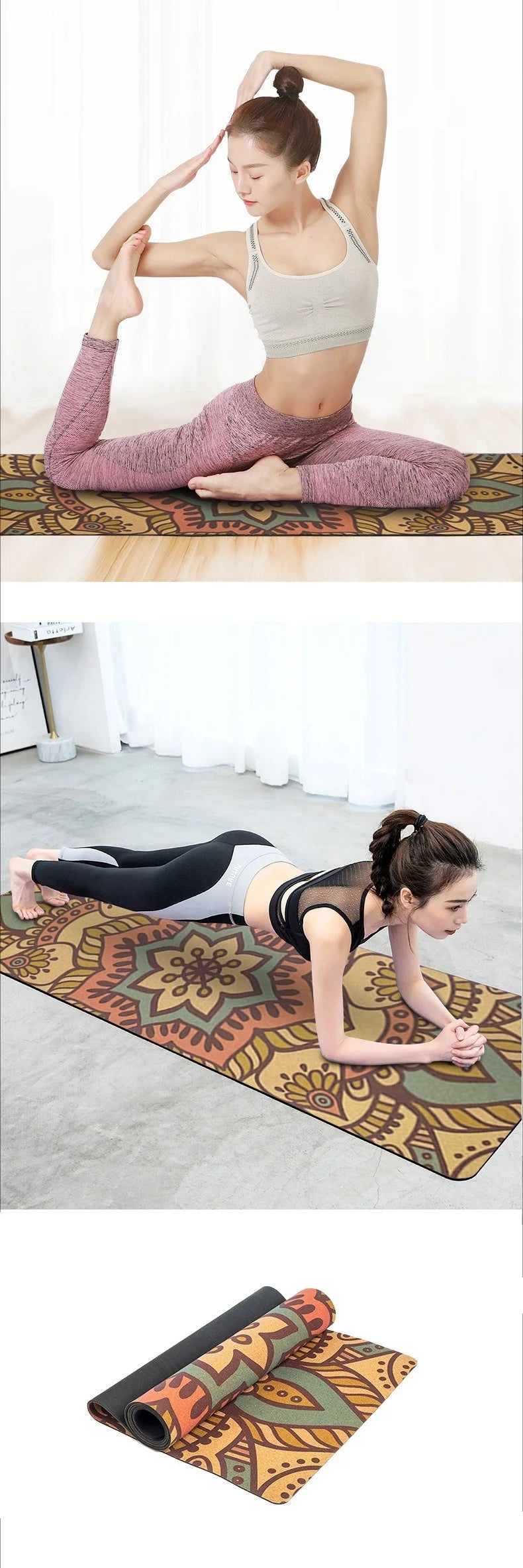 Mønstret Kork Yogamatte i Naturgummi (5mm)