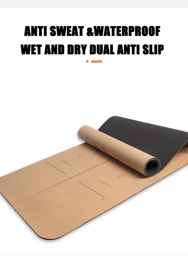 Kork & TPE Yogamatte med Posisjonslinjer