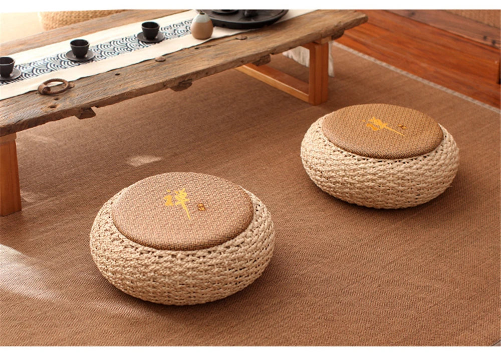Ekte Vevd Strå Meditasjonspute / Futon